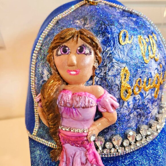 Handmade Baseball Hat - Adjustable - 100% Cotton - Blue and Pink - Sparkles! - Picture 4 of 13